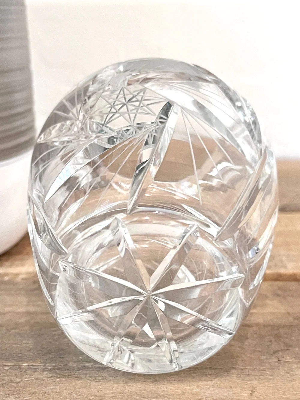 Vintage Hand Cut Lead Crystal Rose Bowl Vase Pinwheel Starburst Heavy